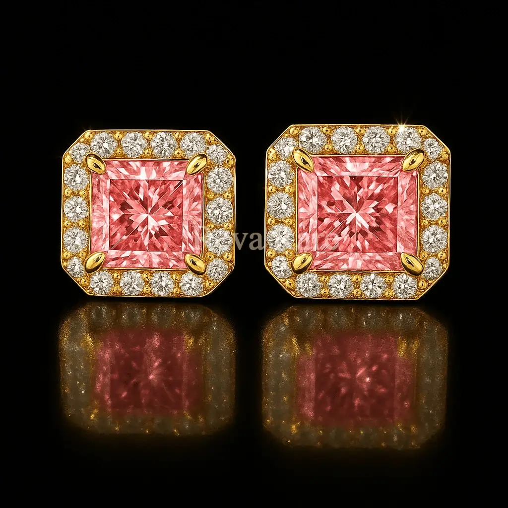 Lab grown pink diamond stud earrings by Reeva Rare featuring brilliant fancy pink diamonds in an elegant stud setting