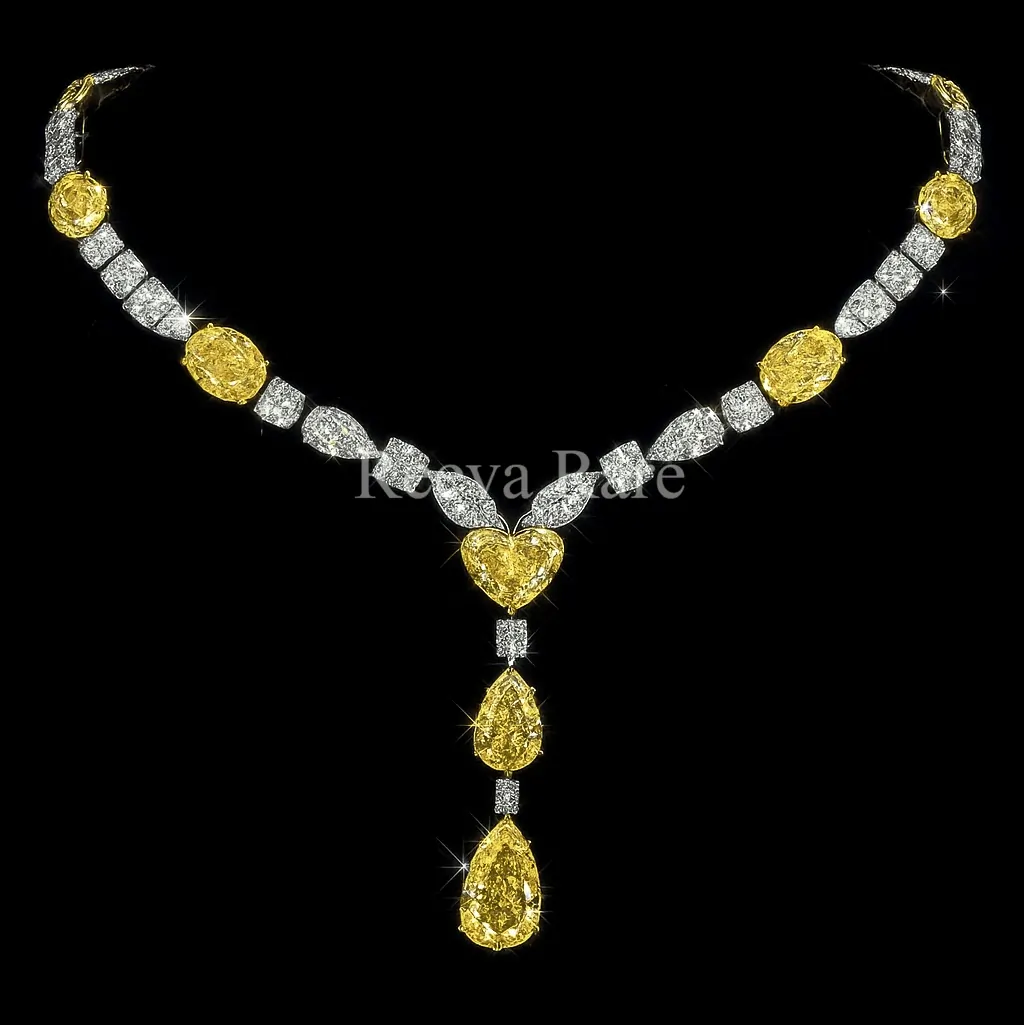Lab grown yellow diamond necklace by Reeva Rare featuring radiant fancy yellow diamonds in a refined handcrafted design