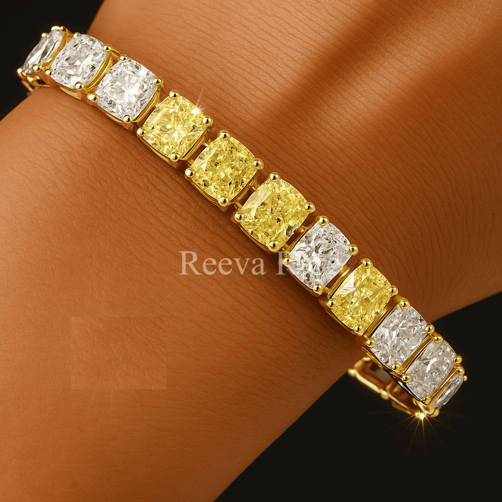 Radiant yellow and white diamond tennis bracelet, luxury jewelry from Reeva Rare