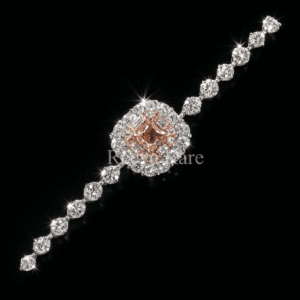 Pink cushion diamond watch bracelet with white diamonds, luxury designer jewelry from Reeva Rare