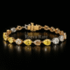Pink, yellow, and white pear diamond vintage bracelet, luxury jewelry from Reeva Rare Pink, yellow, and white pear diamond vintage bracelet, luxury jewelry from Reeva Rare
