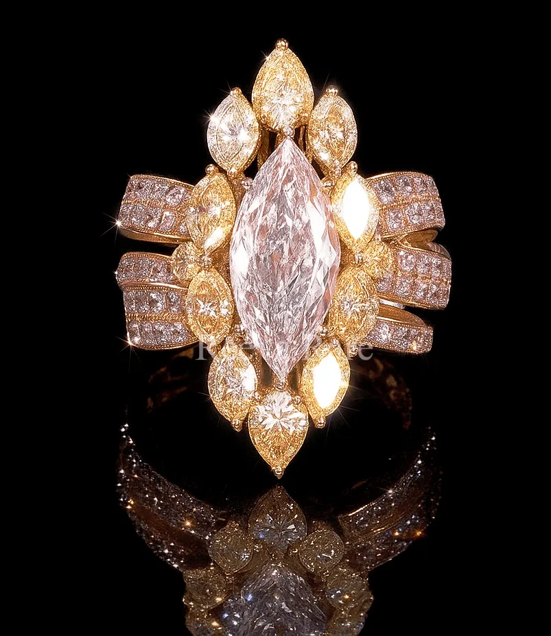 CVD yellow and pink diamond ring in premium gold