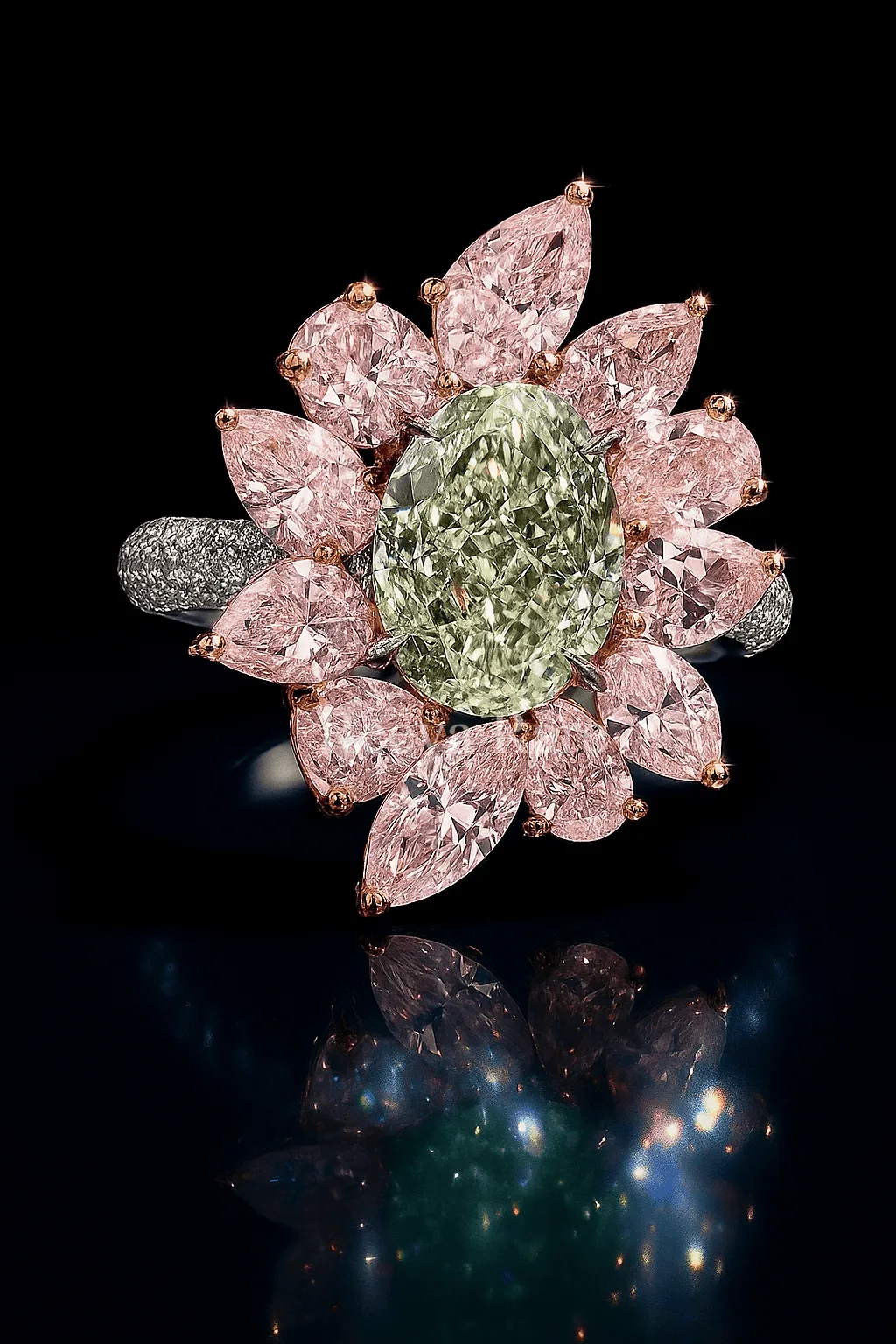 CVD green diamond ring in premium gold