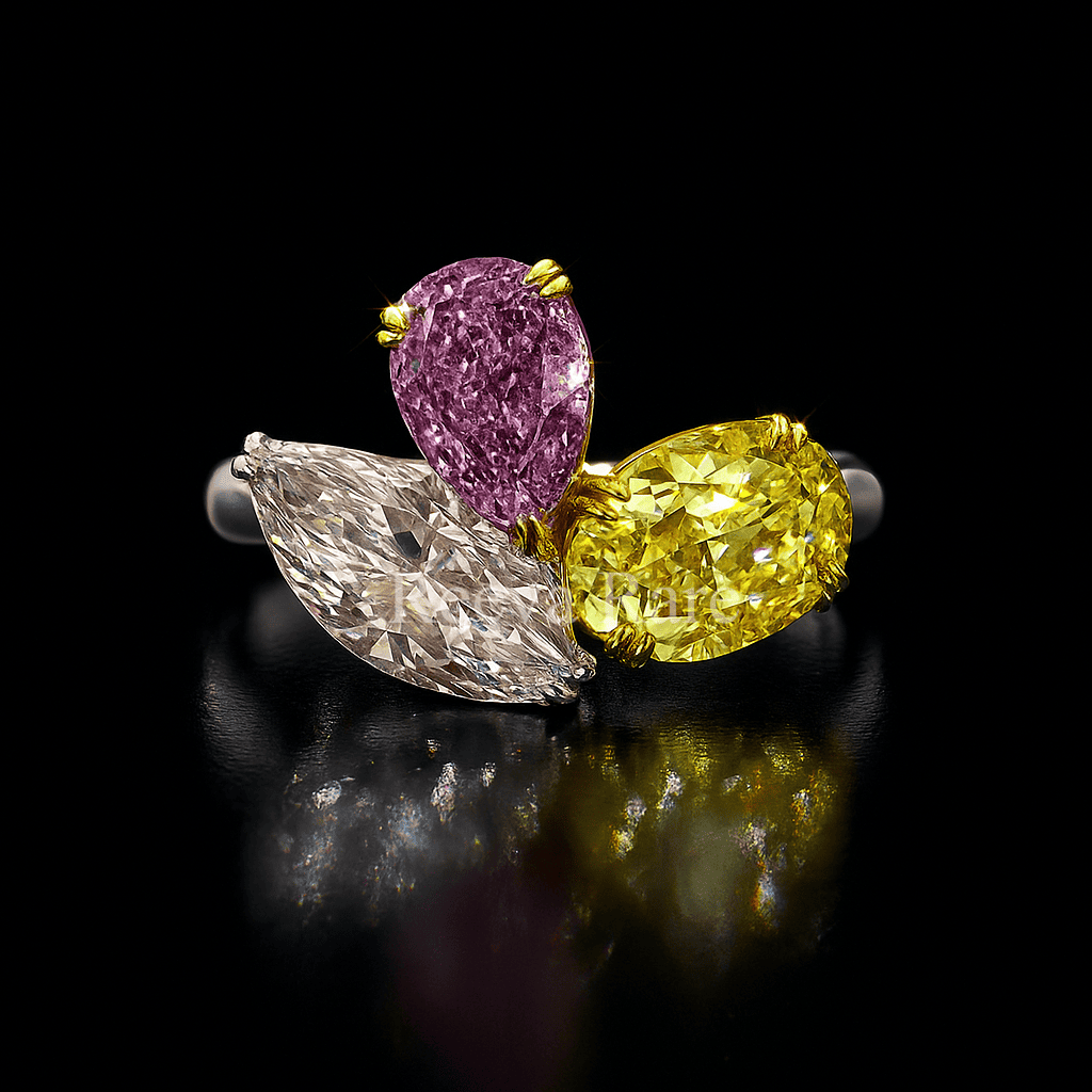 Three fancy colored diamond rings, luxury jewelry from Reeva Rare Three fancy colored diamond rings, luxury jewelry from Reeva Rare