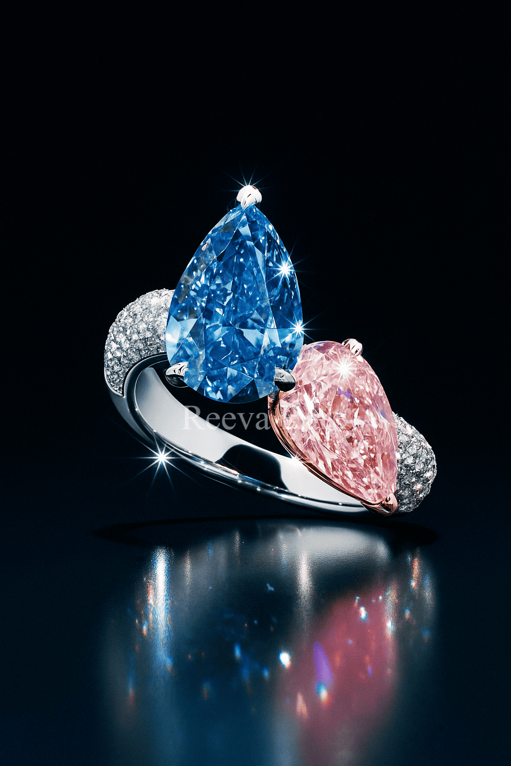 Blue and pink lab diamond ring, luxury sustainable jewelry from Reeva Rare Blue and pink lab diamond ring, luxury sustainable jewelry from Reeva Rare