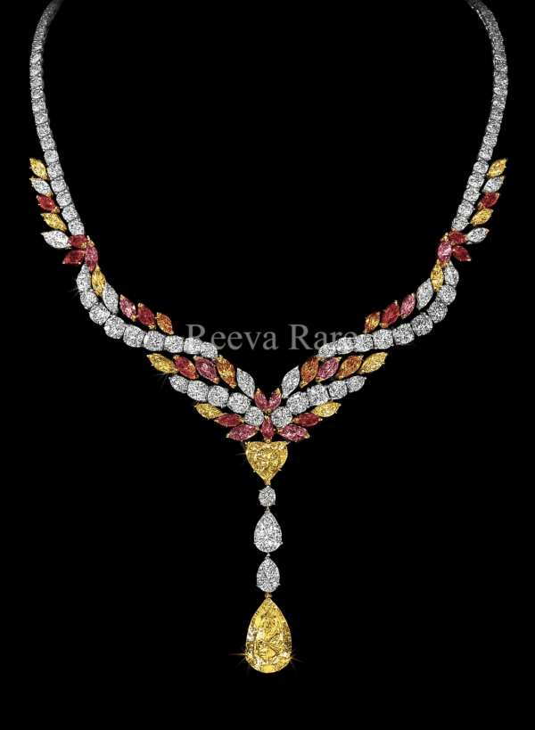 Trending color diamond necklace set, luxury jewelry online from Reeva Rare