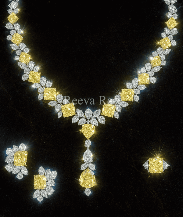 Royal yellow diamond necklace set, luxury jewelry design from Reeva Rare