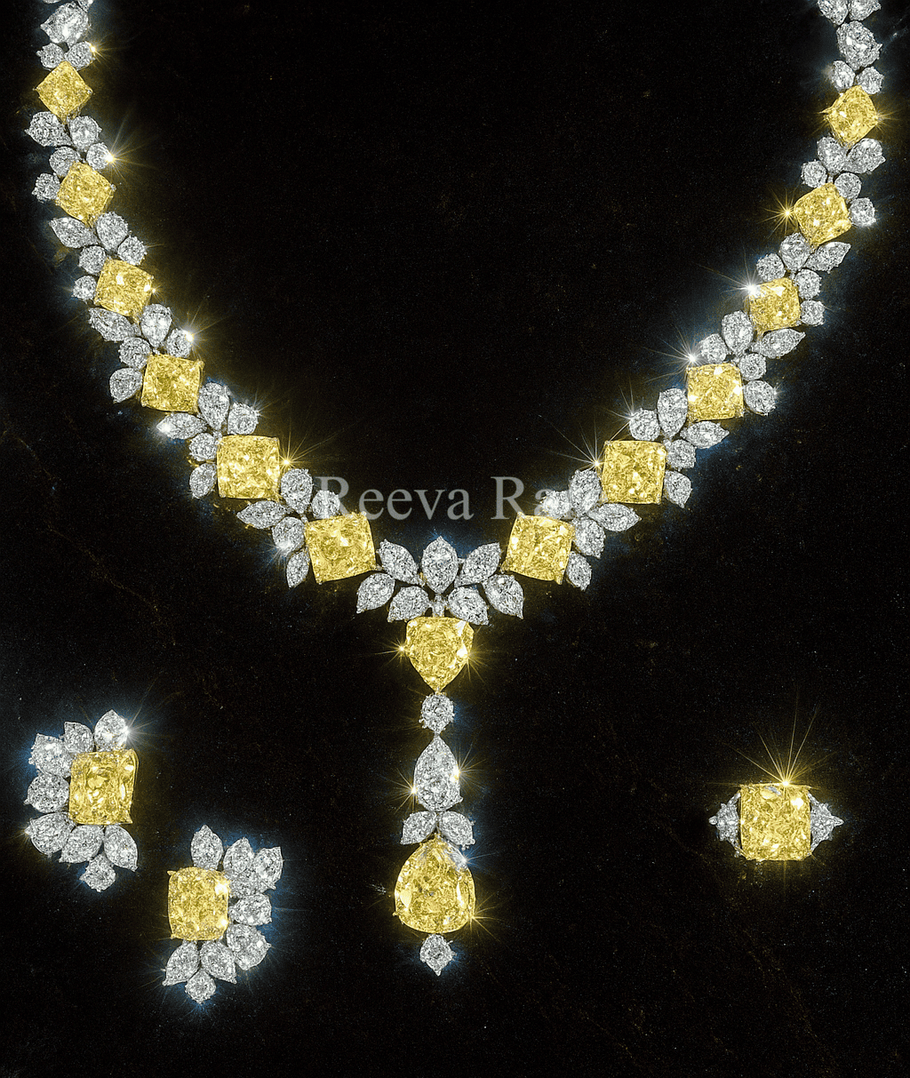 Royal yellow diamond necklace set, luxury jewelry design from Reeva Rare Royal yellow diamond necklace set, luxury jewelry design from Reeva Rare