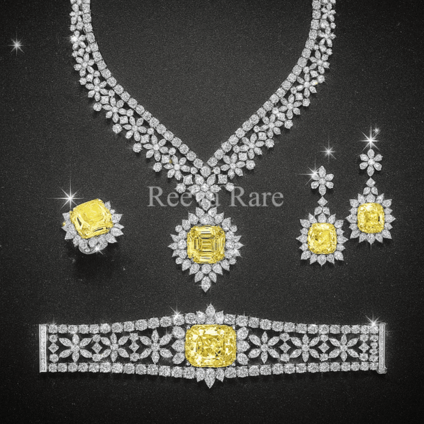 Vintage yellow diamond necklace set with matching rings, earrings, and bracelet in 18K gold – Reeva Rare
